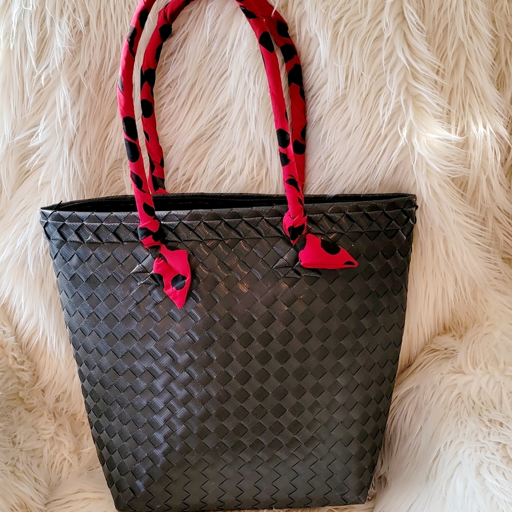 Zip Top Woven Bag, Gray, Multi purpose Bag